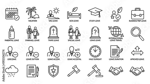 Collection of Icons Representing Various Types of Leave and Time Off.
