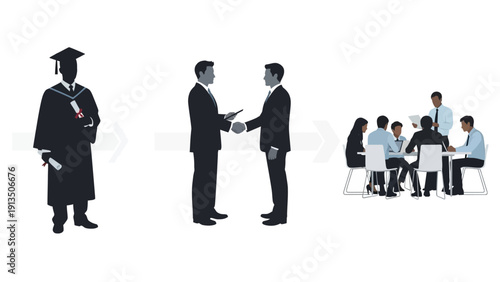 Graduation to Business Meeting From Education to Professional Collaboration and Teamwork