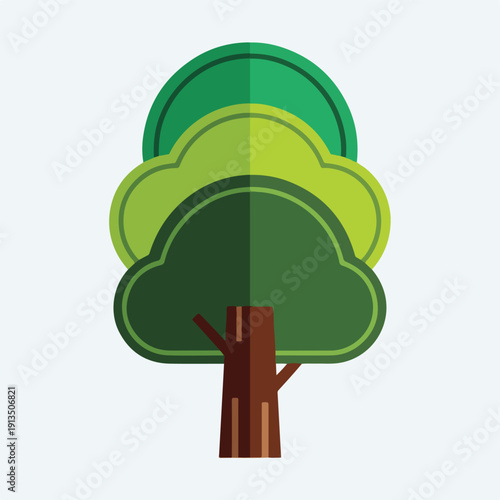 A cartoon-style illustration of a tree with layered green foliage