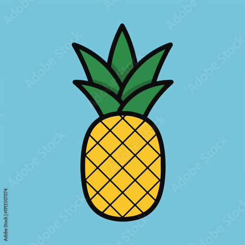A cartoon-style pineapple illustration with a blue backdrop