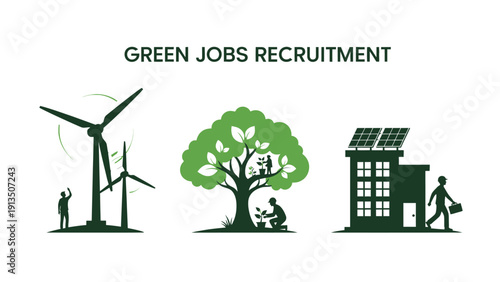 Green Jobs Recruitment Illustrated Concept for Sustainable Careers and Renewable Energy
