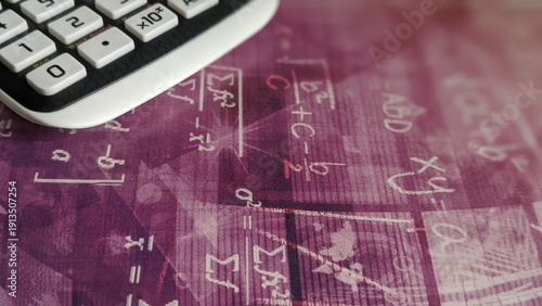 Canvas Print Close-Up Professional Calculator Overlaid with Complex Mathematical Formulas and