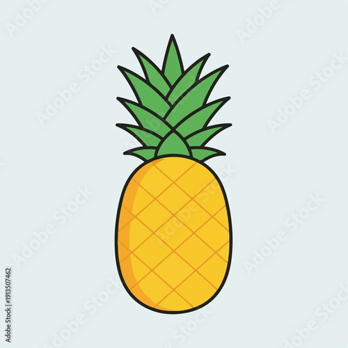 A cartoon-style pineapple, vibrant yellow and green on a light blue background