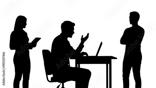 Business Meeting Silhouette of Colleagues Discussing Ideas in Office Environment