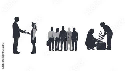 Successful business people meeting and planting a sapling in a success garden