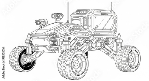 Detailed illustration of a Mars rover exploration vehicle.