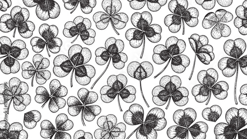 Wooden Engraving Clover on White Background