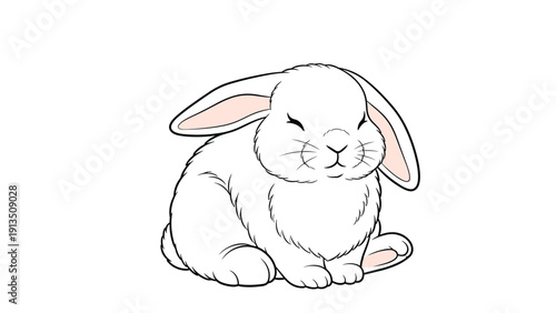 Soft and adorable illustration of a white bunny rabbit sitting calmly on a plain white background for kids art.