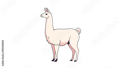 Graceful single white llama standing and looking to the left depicted in a clean and simple modern vector illustration style.
