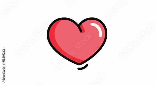 A cartoon image of a red heart with black outlines and a white highlight