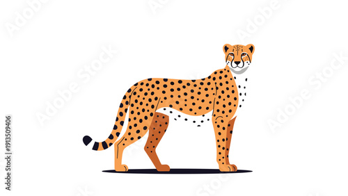 Detailed vector illustration of a cheetah standing and looking forward with its characteristic black spots and markings.
