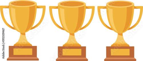 A flat design illustration of a golden trophy cup on a brown rectangular base