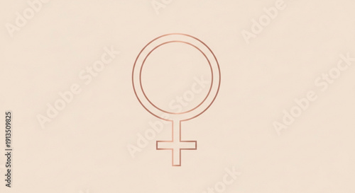 Rose gold female gender symbol elegant outline icon for womens rights and feminism isolated on a soft beige background