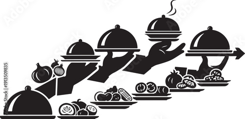 Food service staff presenting dishes in a restaurant setting