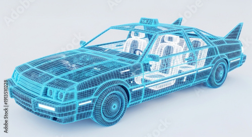 Futuristic Digital Car Wireframe Blueprint Design.
