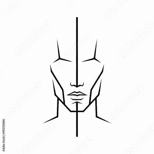 Geometric Human Face Line Art Illustration.