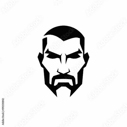 Stylized Male Face with Beard and Angry Expression.