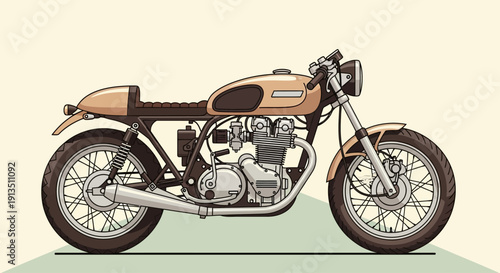 Retro Cafe Racer Motorcycle, Vintage Style, Pixel Art Illustration