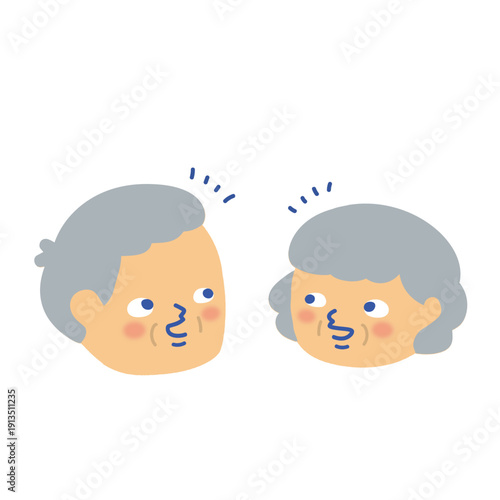 会話をしているシニアの男性と女性のイラスト/Illustration of a senior man and woman having a conversation
