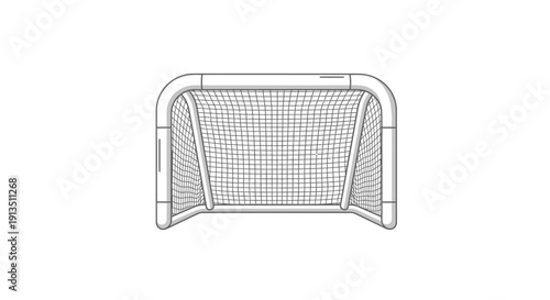 Soccer Goal Net Outline Drawing Isolated on White Background, Sports Equipment