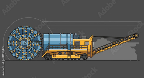 Tunnel Boring Machine Excavating Underground Tunnel, Heavy Industry Construction