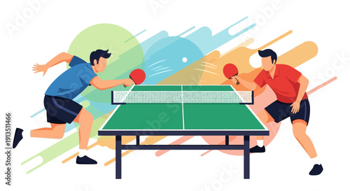 Two men playing table tennis, dynamic action shot, sports concept