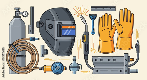Welding Equipment and Safety Gear Collection - Professional Tools for Metalwork