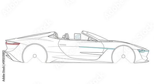 Sleek Sports Car Sketch Outline Drawing.
