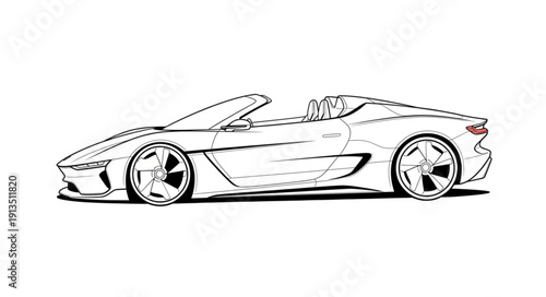 Sleek convertible sports car sketch with dynamic lines.