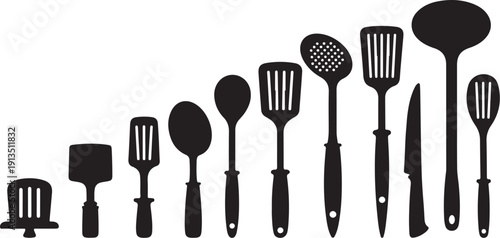 Black kitchen utensils on a white background illustration set