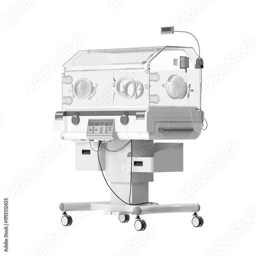 Obraz na płótnie Modern neonatal incubator with transparent hood and digital control panel on whe