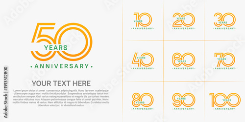 Anniversary logo style double line number set. orange and green color on white background for celebration event