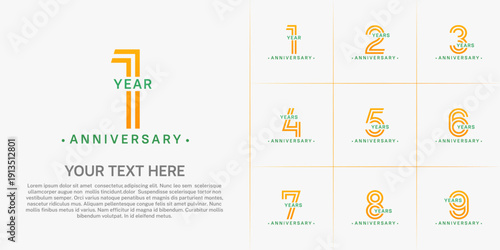 Anniversary logo style double line number set. orange and green color on white background for celebration event