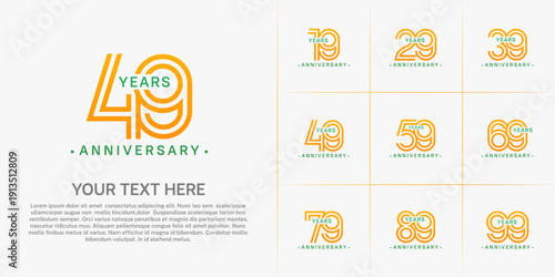 Anniversary logo style double line number set. orange and green color on white background for celebration event
