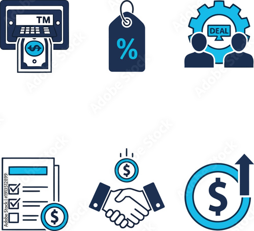 Business finance and technology icons set for digital marketing and online services growth vector