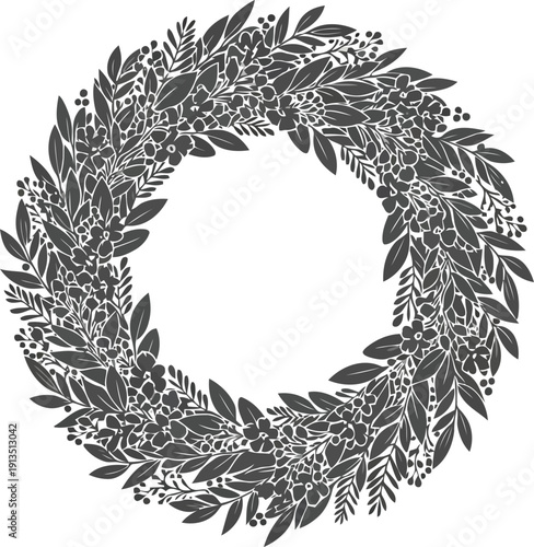 Elegant leaf wreath circle frame natural botanical design festive seasonal decorative element for greetings vector