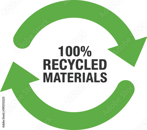 Green 100 percent recycled materials recycling symbol arrows sustainable ecology environment vector