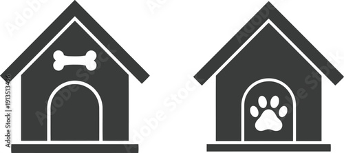 Dog house icons silhouette cute simple pet home kennel shelter animal iconography vector graphics vector