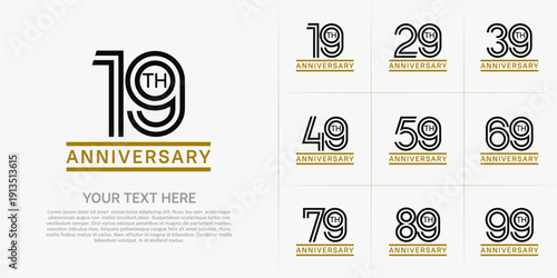Anniversary logo style double line number set. brown and black color on white background for celebration event