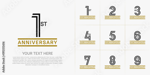 Anniversary logo style double line number set. brown and black color on white background for celebration event