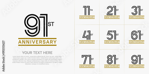 Anniversary logo style double line number set. brown and black color on white background for celebration event