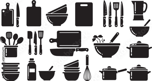 Kitchen Utensils and Cookware Icon Set for Cooking Essentials