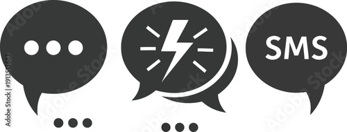 Sms message communication concept with lightning bolt symbol and ellipsis indicating conversation flow vector