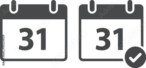 Calendar icons showing date 31 and verified mark for planning scheduling event management tasks vector