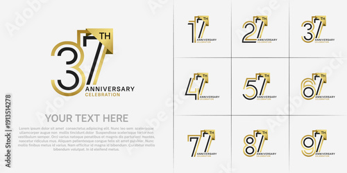 Anniversary logo type set with double line number. black and golden color for celebration event