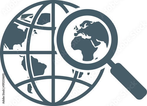 Global search magnifying glass over planet earth digital icon represents online research and exploration vector
