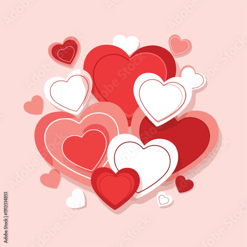 A collection of heart shapes, arranged on a pink background