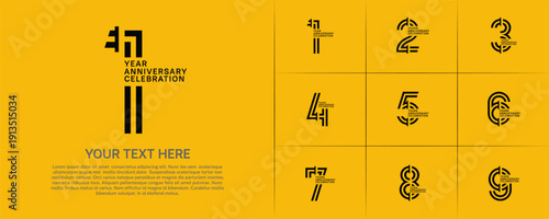 Anniversary logo type set with double line number. black color for celebration event