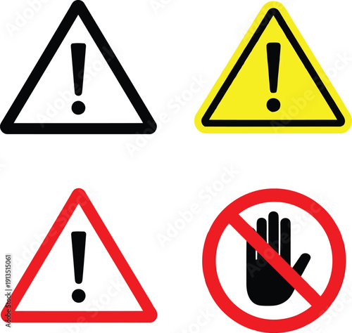 Warning signs alert symbols exclamation mark danger safety icons vector illustration vector