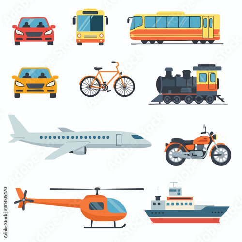 Collection of Various Transportation Vehicles for Travel and Commuting